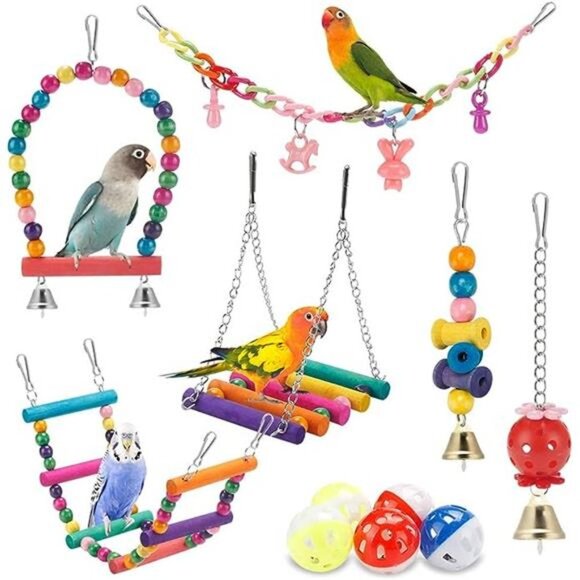 Bird Parakeet Toys,Swing Hanging Standing Chewing Toy Hammock Climbing Ladder - Picture 7 of 7